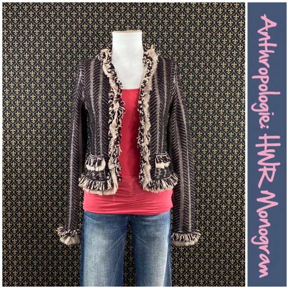 2004 Anthro "Fringe Trim Cardigan" HWR Monogram - Picture 5 of 16
